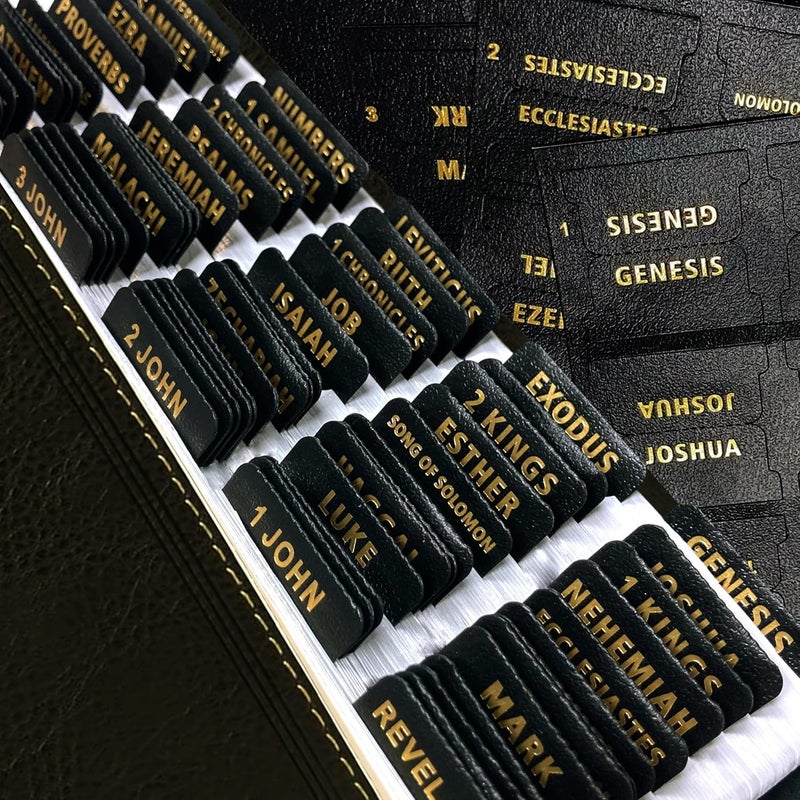 Erilano Bible Tabs for Women and Men, Leather Paper Bible Index Tabs,Large Gold Foil Laminated Tabs,Bible Tabs for Study Bible,Large Bible Index Tabs for Easy Easy to Read﻿ (Black) - Image 1